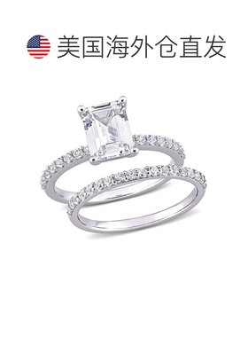 自营 mimi & max2 3/4 CT TGW 祖母绿切割创造的白色蓝宝石订婚戒