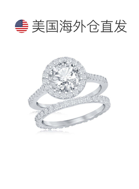 自营simona 925 纯银法式套装圆形光环永恒戒指和 CZ 订婚戒指套