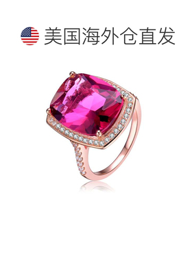 自营geneviveGa 纯银 18k 镀玫瑰红宝石方晶锆石戒指 - 红色 美国