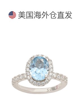 自营 Suzy Levian 纯银椭圆水蓝色方晶锆石光环戒指 - 蓝色 美国