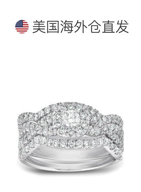 自营 pompeii31 1/4 克拉垫形光环钻石订婚结婚戒指 3 件套白金 -