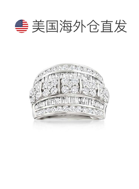 自营 Ross-Simons 14 克拉白金圆形和长方形钻石多排戒指 - 白色