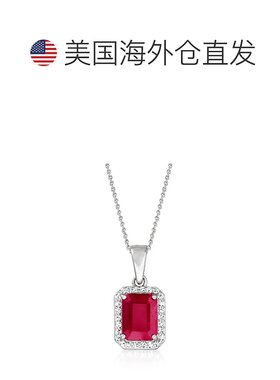 自营 Ross-Simons 红宝石吊坠项链配 。 14 克拉白金钻石 - 18 英