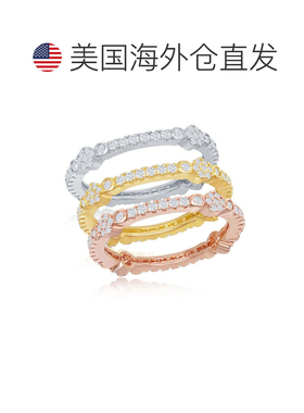 自营simona 纯银三色 CZ 设计永恒三环戒指 - 三色 美国奥莱直发