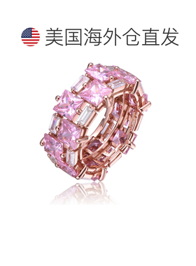 自营geneviveGV 纯银 18k 玫瑰金镀粉色冰色和方晶锆石粗双排永恒