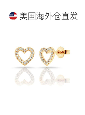 自营sabrina14K Yellow Gold Diamond Heart Earring - yellow go