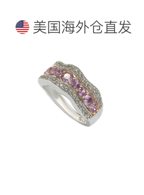 自营Suzy Levian 粉红色蓝宝石和钻石口音纯银波浪形戒指 - 粉红