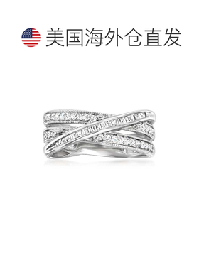 自营 925 纯银 Ross-Simons 圆形和长方形钻石交错公路戒指 白色