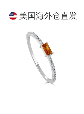 自营sabrina14K White Gold Citrine & Diamond Band - white gol