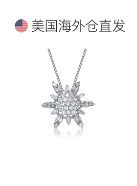 自营geneviveGv 纯银白色方晶锆石太阳设计吊坠 - 银 美国奥莱直