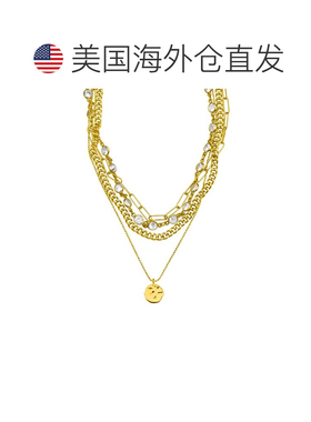 自营Adornia 凌乱分层项链与鹅卵石魅力黄金纯银 .925 纯银 - 黄