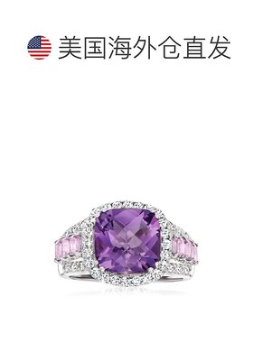 自营ross-simons罗斯西蒙斯紫水晶和。 925 纯银镶钻白色托帕石戒