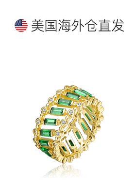 自营 geneviveGV 纯银 14k 黄金镀祖母绿和长方形永恒戒指 - emer