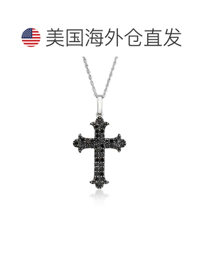 自营Ross-Simons Black Diamond Cross Pendant Necklace in Ster