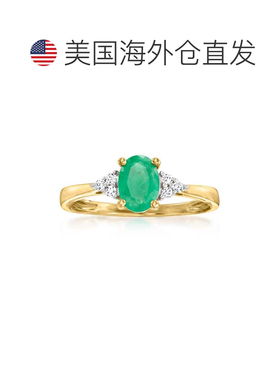 自营 Ross-Simons 14kt 黄金镶钻祖母绿戒指 - 绿色 美国奥莱直发