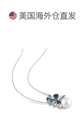 美国直邮Julianna B女士吊坠白色养殖淡水珍珠伦敦和天蓝宝石银饰
