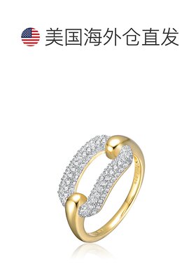 自营 genevive14k 纯银镀金方晶锆石开口链叠戴戒指 - 金色 美国