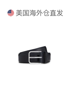 自营bossSmooth leather belt with silver-tone buckle - dark b