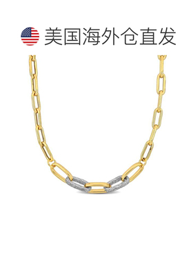 自营Mimi & Max 椭圆形链环项链带白色闪耀珐琅和龙虾扣黄色银 -