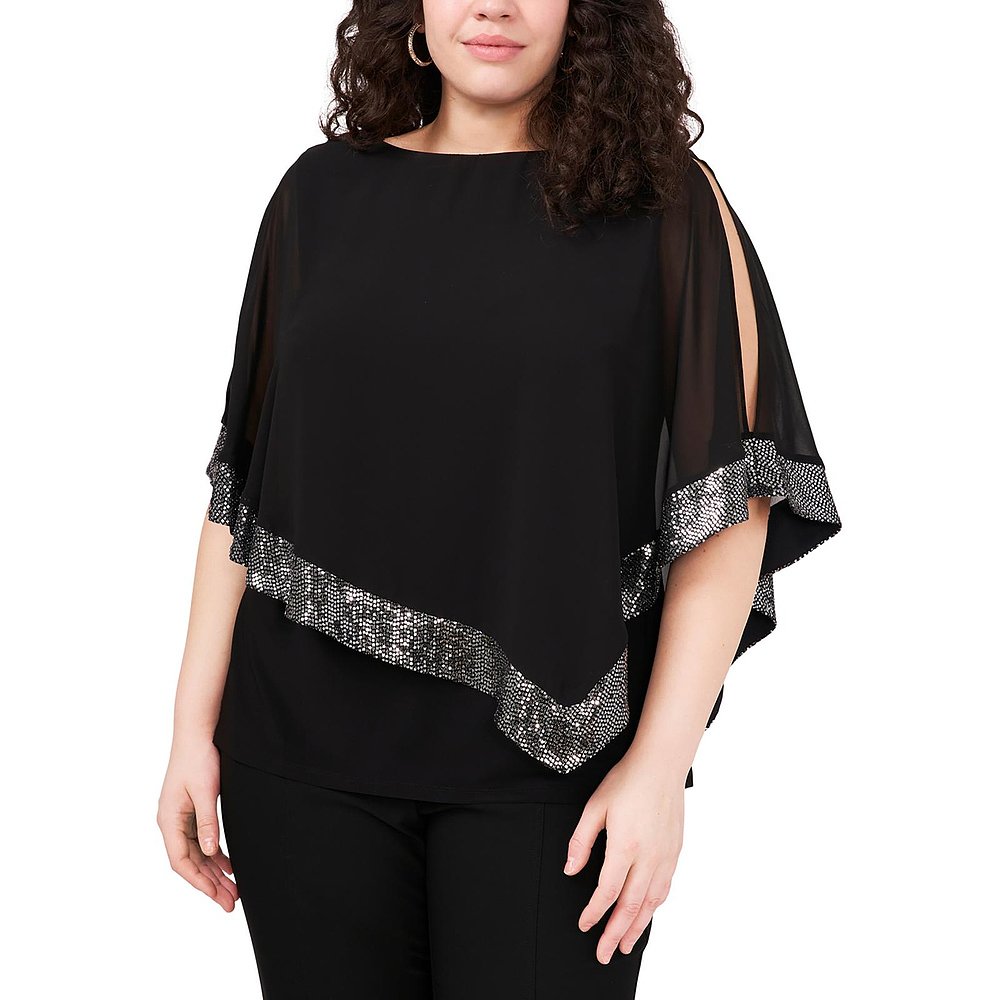 mskPlus Womens Sequined Cold Shoulder Blouseblack/gunmetal - 图2