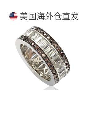 自营Suzy Levian 纯银方晶锆石棕色和白色长方形永恒戒指 - 棕色