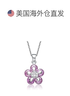 自营 GENEVIVE 纯银粉红色立方氧化锆花饰项链 - 粉红色 美国奥莱