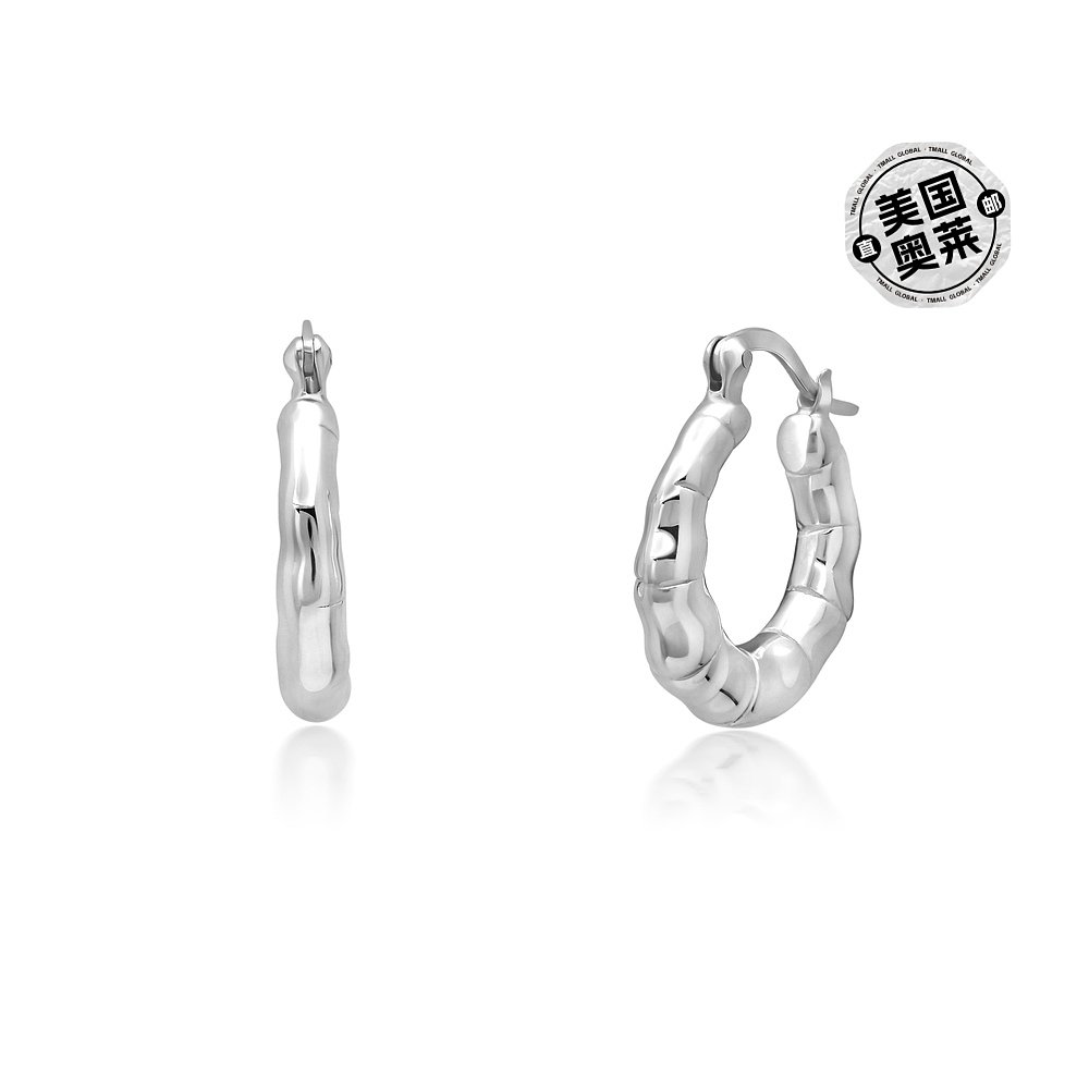 max + stoneSterling Silver Round Bamboo Sectioned Hoop Earri - 图0