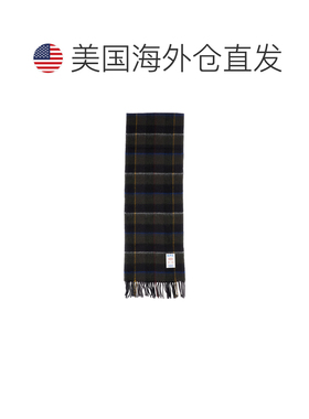 自营a.p.c.黑色Leon格子流苏羊毛羊驼毛围巾-黑色 美国奥莱直发