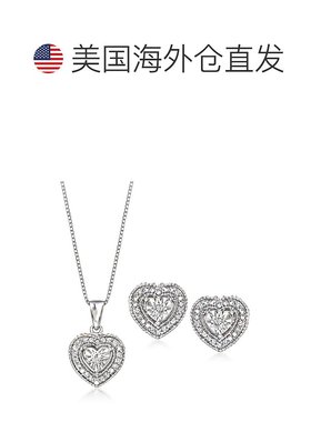 自营 Ross-Simons 钻石首饰套装：925 纯银心形耳环和吊坠项链 -
