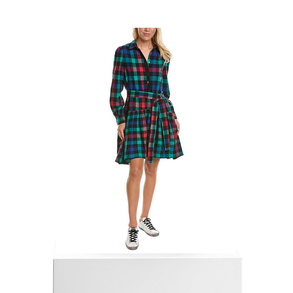 Pearl by Lela Rose Plaid Flannel Shirtdress - green 【美国奥 - 图3