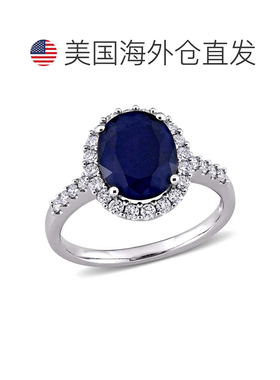 自营 mimi & max14K 白金 3 1/2 CT TGW 椭圆形扩散蓝宝石光环戒