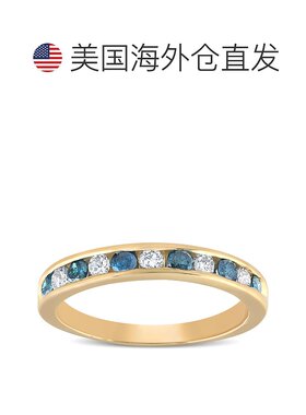 自营 pompeii31/2ct 蓝色和白色钻石槽镶戒指 14K 黄金 - 14k 黄