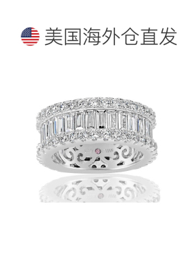 自营Suzy Levian 纯银立方氧化锆白色长方形和圆形宽永恒戒指 -