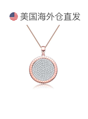 自营 genevive镀玫瑰金透明立方氧化锆圆形吊坠项链 - 粉红色 美