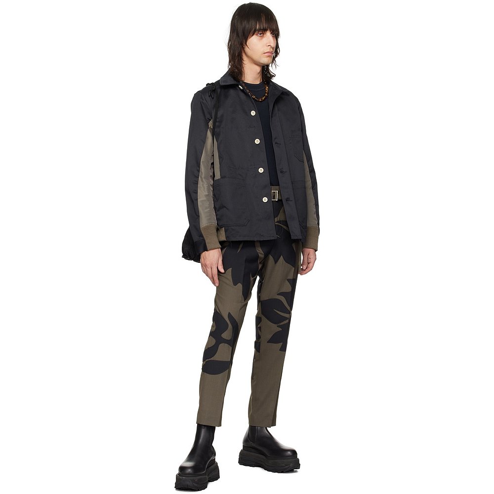 1h可退 香港直邮潮奢 Sacai 男士 灰褐色 & 海军蓝 Floral Appliq - 图2