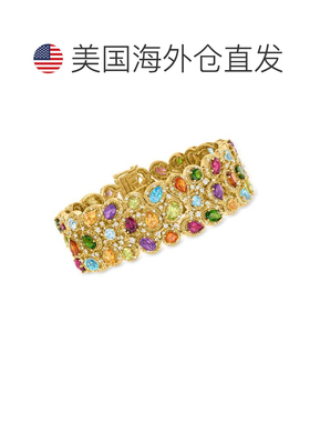 自营Ross-Simons 多宝石 3 排手链 18kt 金纯银 - 7 英寸 美国奥