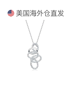 自营GENEVIVE 925 纯银立方氧化锆椭圆形漩涡吊坠 - 银白色 美国