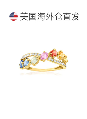 自营 Ross-Simons 彩色蓝宝石和 . 14 克拉黄金钻石十字形戒指 -