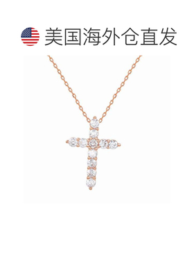 自营Suzy Levian Rose 纯银白色方晶锆石十字架吊坠 - 粉红色 美