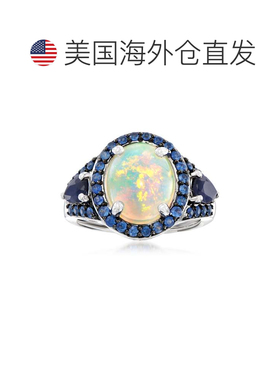自营925 纯银 Ross-Simons 蛋白石和蓝宝石戒指 - 白色 美国奥莱