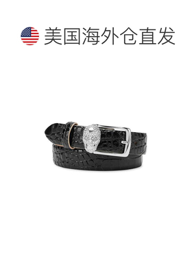 自营philipp pleinLeather Belt Crocco Print Shiny Skull - bl