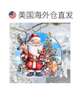 自营圣诞老人与驯鹿木制装饰品，G. Debrekht 出品 - 多色 美国奥