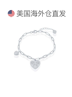 自营simona纯银心形配 CZ 丝带回形针手链 - 银白色 美国奥莱直发