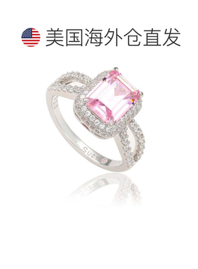 自营Suzy Levian 纯银粉红色立方氧化锆光环订婚戒指 - 粉红色 美