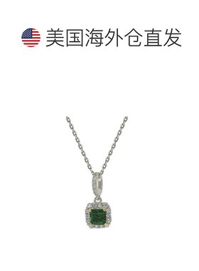 自营 Suzy Levian 纯银绿色和白色方晶锆石上丁方形切割吊坠 - 绿