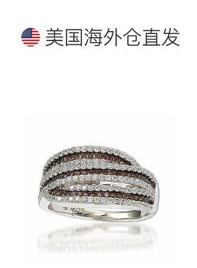 自营 Suzy Levian 纯银白色和巧克力立方氧化锆交织戒指 - 棕色