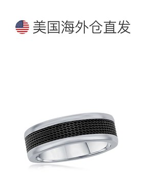 自营blackjackBACKJACK 不锈钢黑色网状镶嵌抛光带环 - 黑色 美国