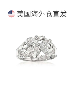自营925 纯银 Ross-Simons 钻石海洋生物戒指 - 白色 美国奥莱直