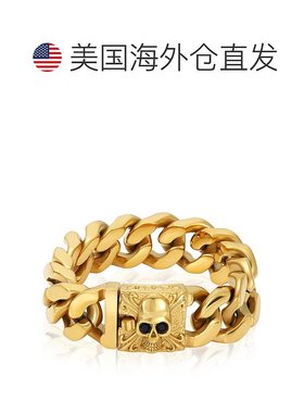 自营Crucible 洛杉矶镀金不锈钢头骨带黑色 CZ 眼睛 - 9 英寸 -