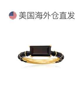 自营Ross-Simons 18kt 金黑色缟玛瑙和黑色珐琅戒指 黑色 美国奥